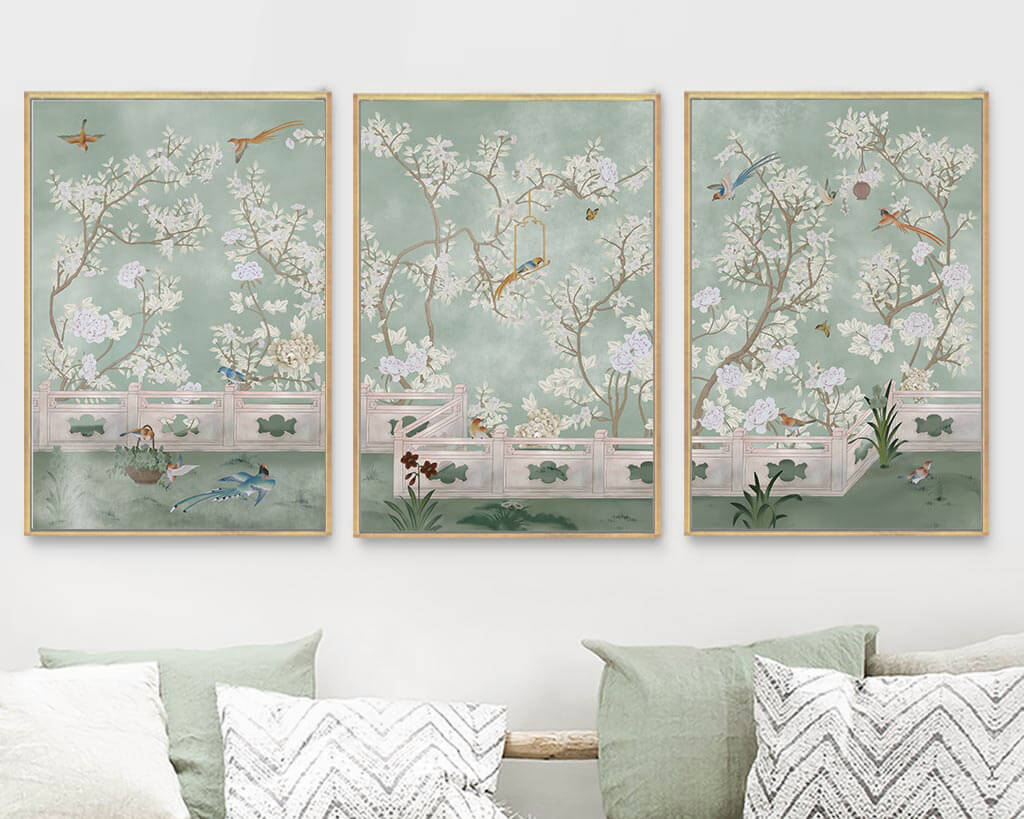 Chinoiserie Wallpaper Birds Design Art Panel | Nauzha